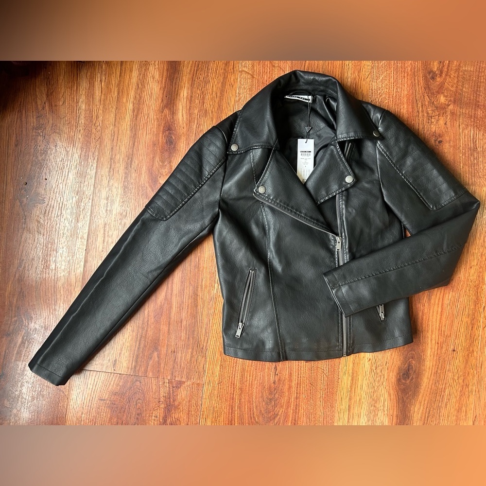 Noisy may Black Leather Moto Jacket Asymmetrical Zipper
